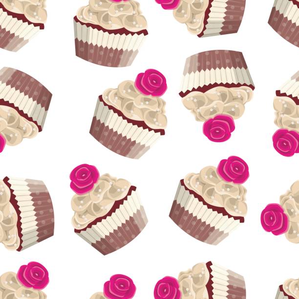 nahtlose vektormuster von schokolade kuchen - cupcake chocolate pink polka dot stock-grafiken, -clipart, -cartoons und -symbole