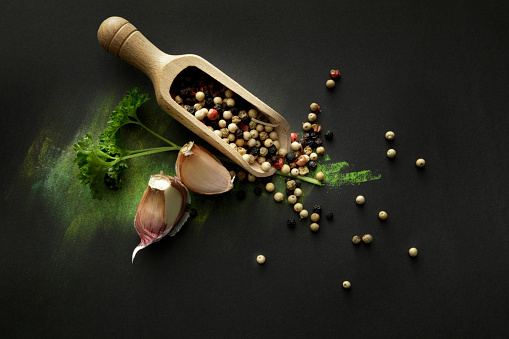frame / border PNG Food design element. Spices and herbs on white background. Variety of spices and mediterranean herbs.