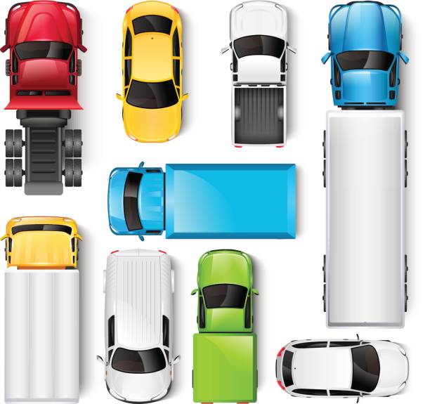 Cars and trucks top view Cars and trucks top view directly above stock illustrations