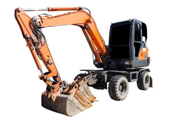 istock Yellow Excavator isolated on white. in korea 646036906