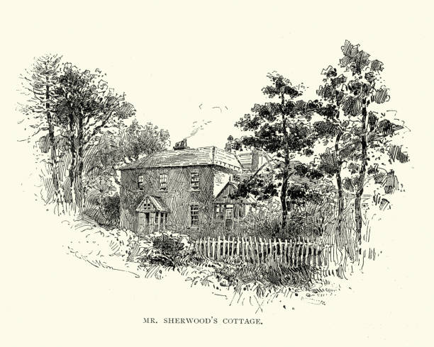 오래 된 영어 별장, 엡 손, 1892 - surrey southeast england england cottage stock illustrations
