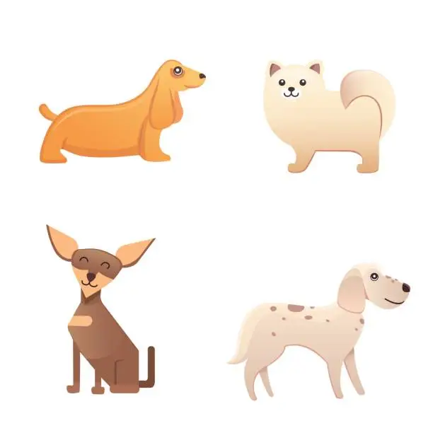 Vector illustration of Different type of cartoon dogs. happy dog set vector illustration.