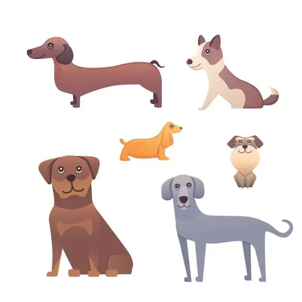 Vector illustration of Different type of cartoon dogs. happy dog set vector illustration.