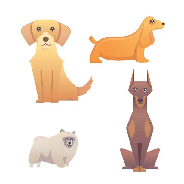 Vector illustration of Different type of cartoon dogs. happy dog set vector illustration.