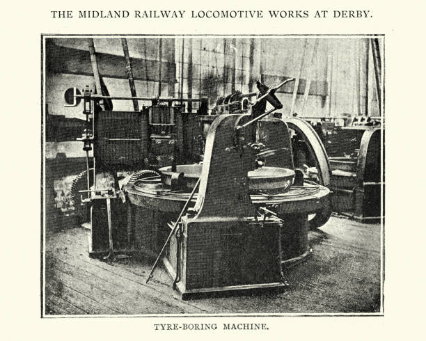 istock Tyre boring machine at the Midland railway locomotive works 646041224