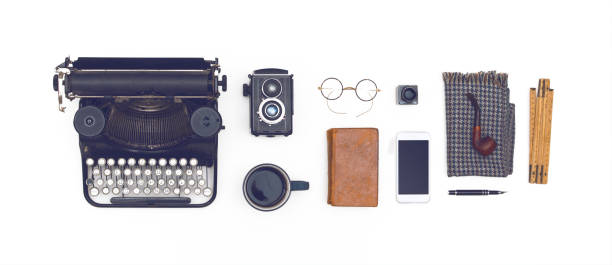 retro-office-helden-header - 1930s style telephone 1940s style old stock-fotos und bilder