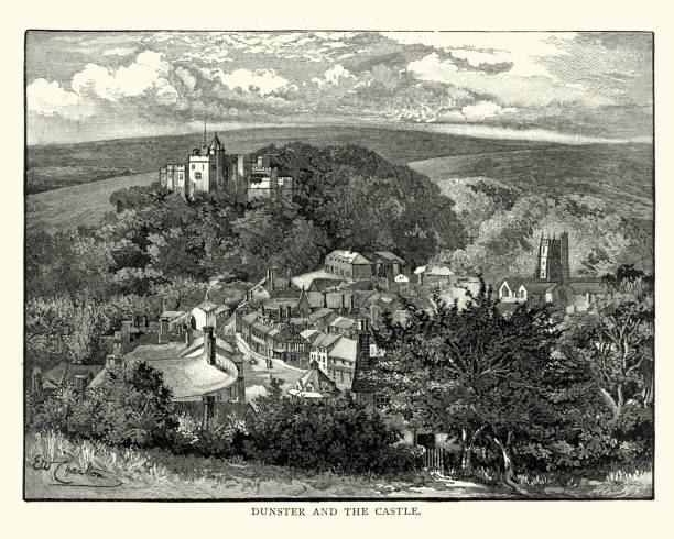 данстер и его замок, 1892 - dunster house stock illustrations