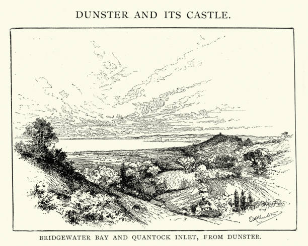 ilustrações, clipart, desenhos animados e ícones de baía de bridgewater e quantock inlet - dunster house