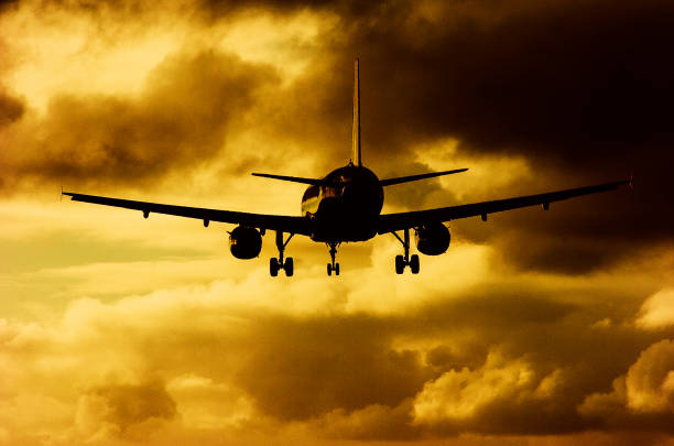 istock Aeroplane in moody sky 646048178