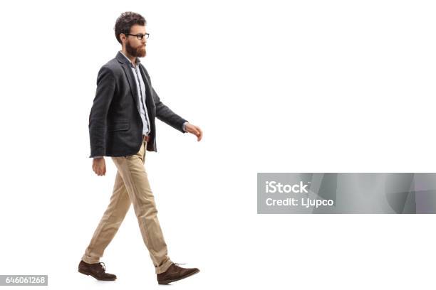 Young Bearded Man Walking Stock Photo - Download Image Now - Walking, Men, People