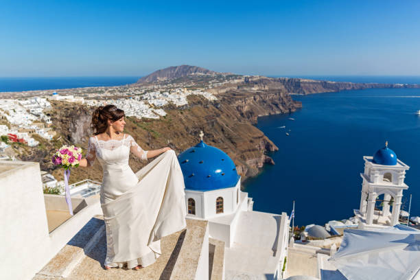 istock Young bride  on Santorini island 646064754