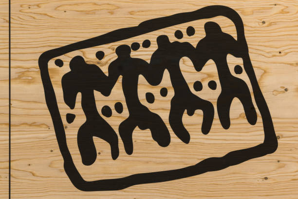 Graphic Silhouette on Wooden Background: Friendship