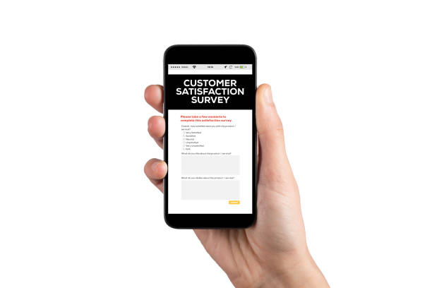istock Hand Holding Smartphone with Showing Customer Satisfaction Survey 646068642