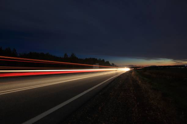 istock Night time highway view in Nova Scotia Canada 646072000