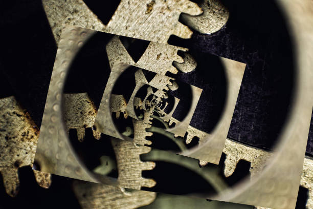 istock Collage of Bronze Clock cogwheels taken closeup. 646073896