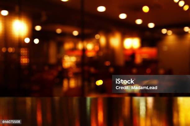 Reflection Light On Table In Bar And Pub At Night Stock Photo - Download Image Now - Bar Counter, Defocused, Backgrounds