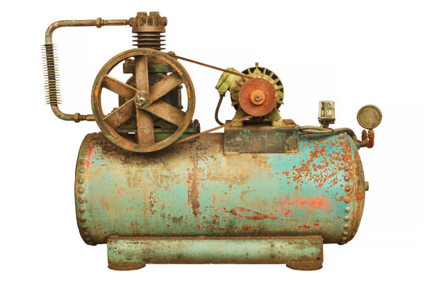 istock Vintage industrial machine with a green boiler isolated on white 646078714