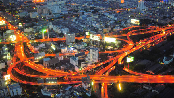 istock Panoramic view Cityscape business district from aerial view high building at dusk (Bangkok, Thailand) 646088622