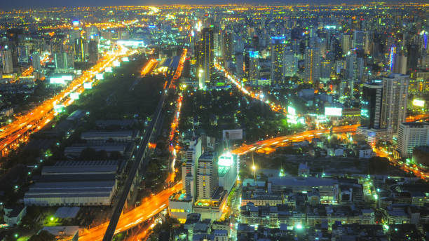 istock Panoramic view Cityscape business district from aerial view high building at dusk (Bangkok, Thailand) 646088632