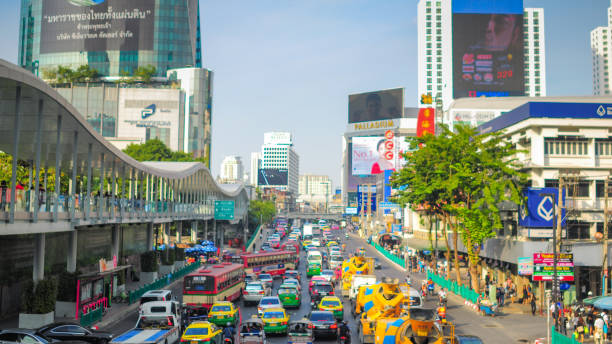 istock Panoramic view Cityscape business district from aerial view high building at dusk (Bangkok, Thailand) 646088682
