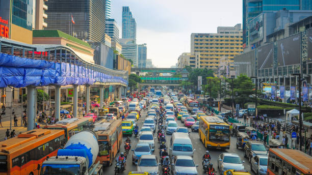istock Panoramic view Cityscape business district from aerial view high building at dusk (Bangkok, Thailand) 646088732