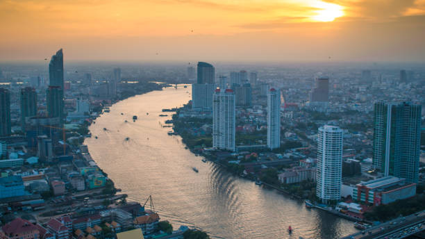 istock Panoramic view Cityscape business district from aerial view high building at dusk (Bangkok, Thailand) 646088770