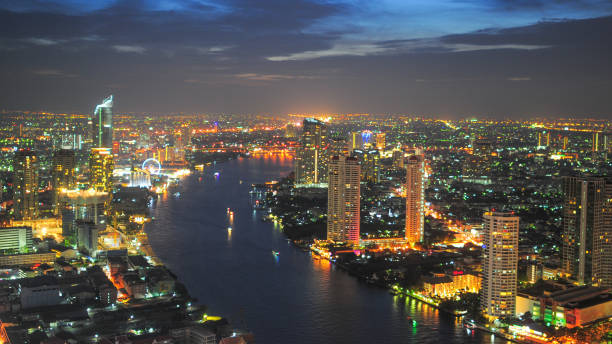istock Panoramic view Cityscape business district from aerial view high building at dusk (Bangkok, Thailand) 646088864
