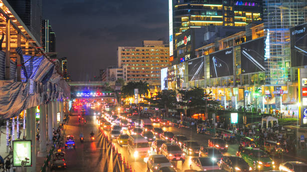 istock Panoramic view Cityscape business district from aerial view high building at dusk (Bangkok, Thailand) 646088870
