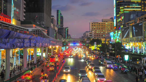 istock Panoramic view Cityscape business district from aerial view high building at dusk (Bangkok, Thailand) 646088892