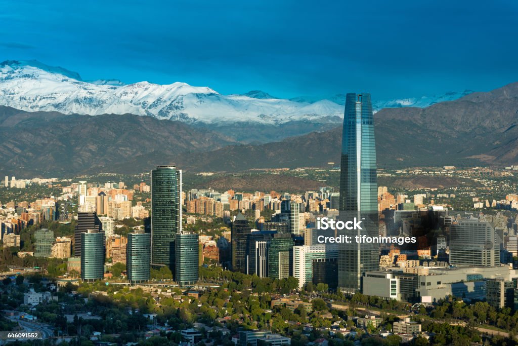 Santiago, Chile Skyline of Santiago de Chile with modern office buildings at financial district in Las Condes. Santiago - Chile Stock Photo