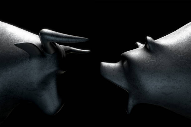 istock Stylized bull opposing a bear in dramatic light representing  financial market trends 646110090