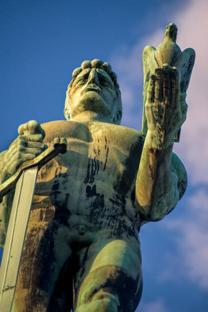 Unusual angle of shooting close up at a Victor monument in Kalemegdan fortress, Belgrade, Serbia