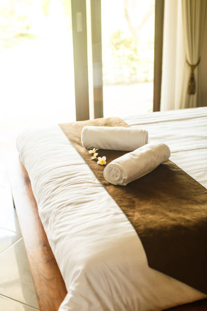 istock room in villa, towel on the bed 646113116
