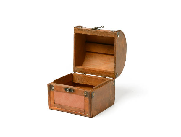 istock Open wooden chest - white background 646120276