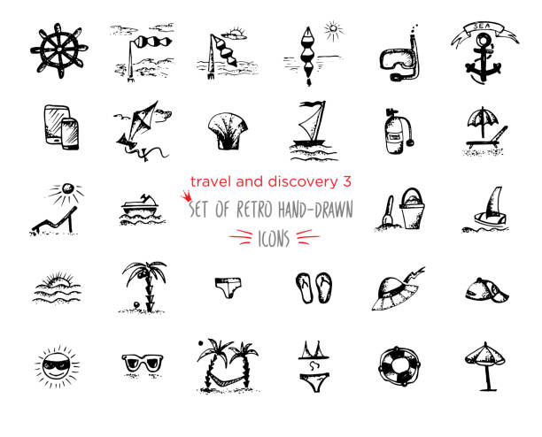 ilustrações de stock, clip art, desenhos animados e ícones de hand-drawn sketch travel and vacation icon collection - computer icon icon set hotel symbol