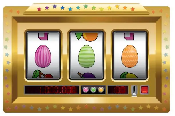 Vector illustration of Easter egg slot machine. Isolated vector illustration on white background.