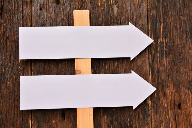istock White blank signs pointing in same directions nature back ground 646151438