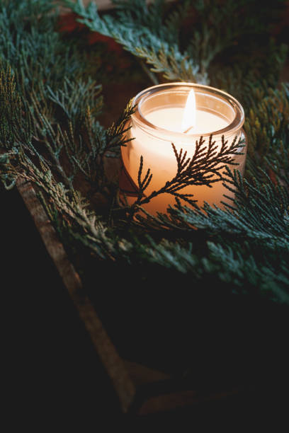 istock Close-up of white burning candle 646164488