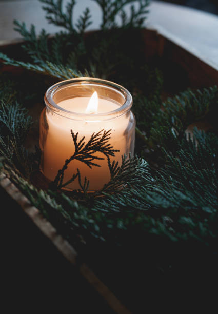 istock Close-up of white burning candle 646164512