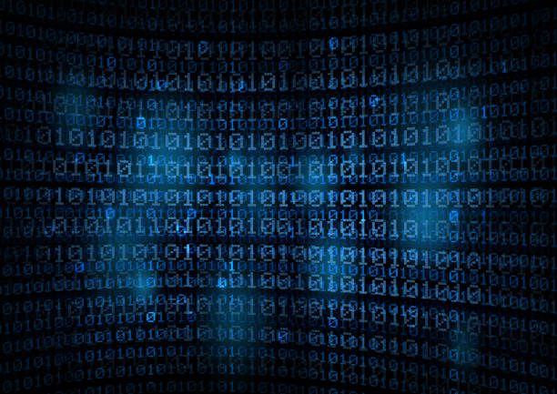 blue computer screen binary code stock photo