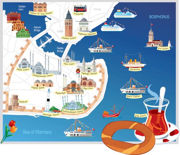 illustrazioni stock, clip art, cartoni animati e icone di tendenza di mappa dei cartoni animati di i̇stanbul - turkey mediterranean sea mediterranean countries vacations