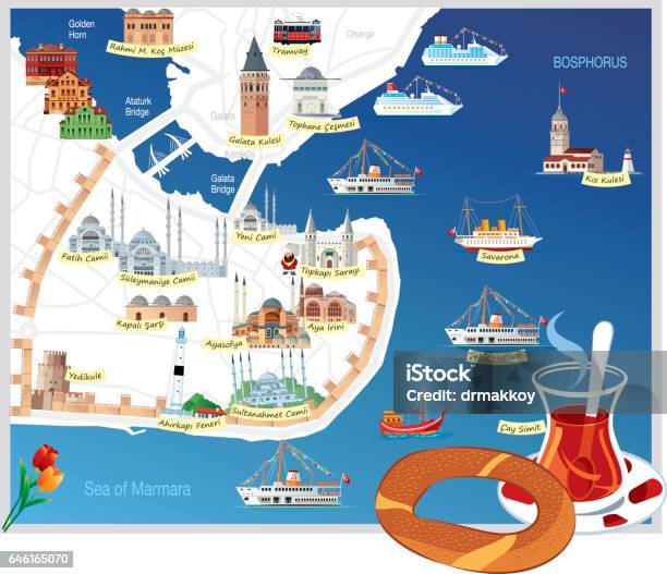 İstanbul Cartoon Map Stock Illustration - Download Image Now - Map, Istanbul, Grand Bazaar - Istanbul