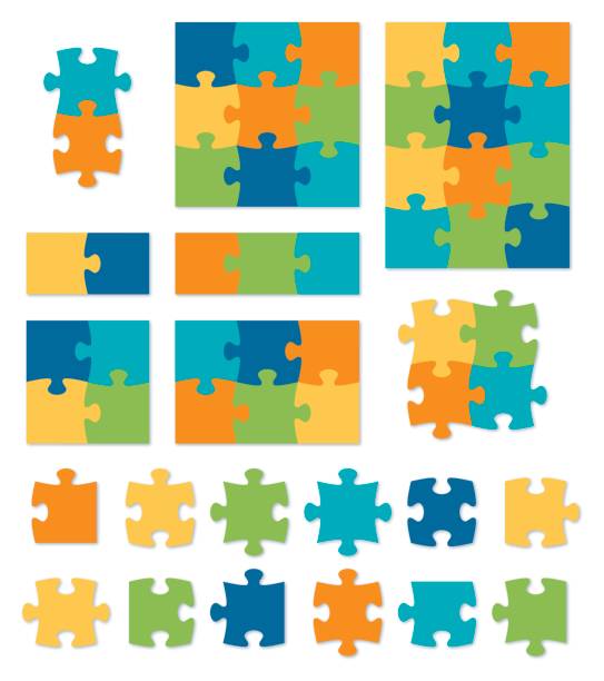ilustraciones, imágenes clip art, dibujos animados e iconos de stock de colorido rompecabezas - design part of puzzle jigsaw puzzle