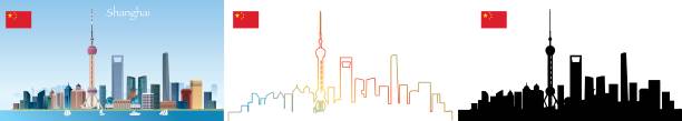 skyline von shanghai  - shanghai stock-grafiken, -clipart, -cartoons und -symbole