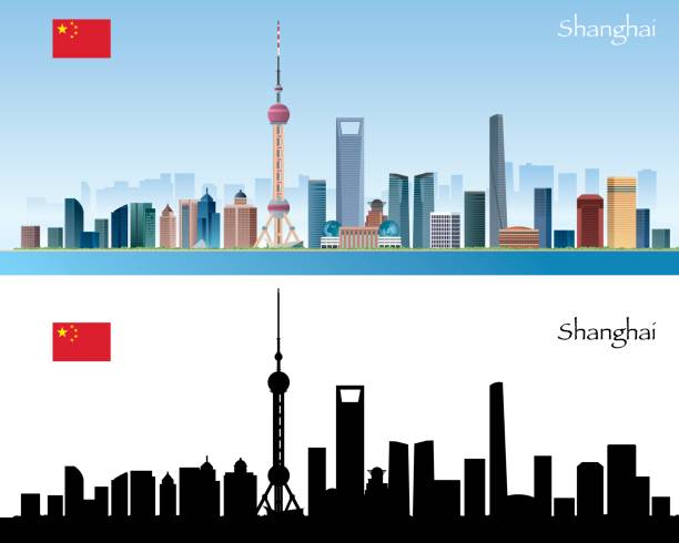 illustrazioni stock, clip art, cartoni animati e icone di tendenza di skyline di shanghai  - huangpu district illustrations