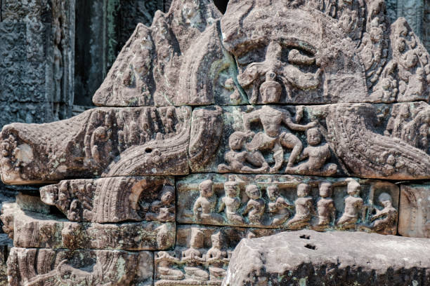 istock Fragment of wall in Cambodian Preah Khan Temple 646169744