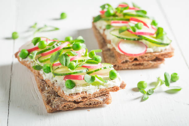 istock Fresh sandwich with crunchy bread, fromage cheese and avocado 646182660