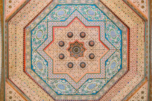 istock Colorful oriental Ceiling fragment inside the Bahia palace 646183794