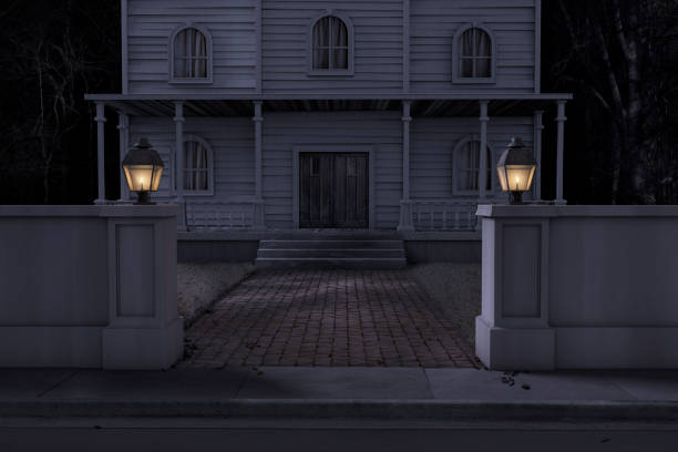 haunted house scene in creepy forest,3d illustration