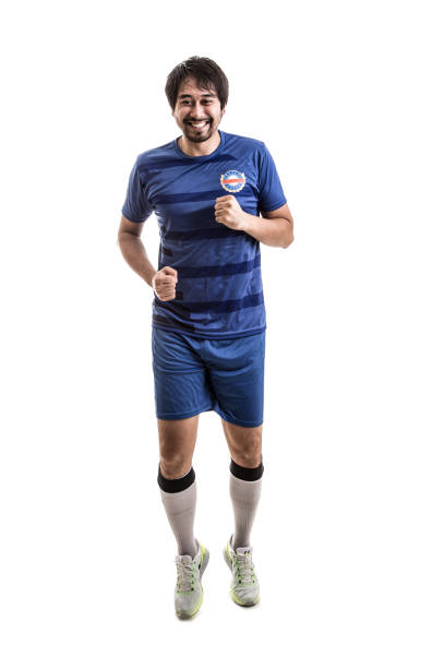 istock Sport Player on blue uniform running on white background 646196320